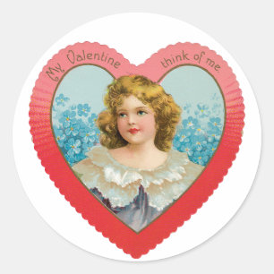 Antikes Valentins Mädchen Herz Runder Aufkleber