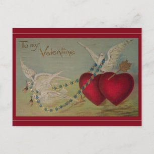 Antikes Valentinsbild mit Herzen und Tauben Feiertagspostkarte