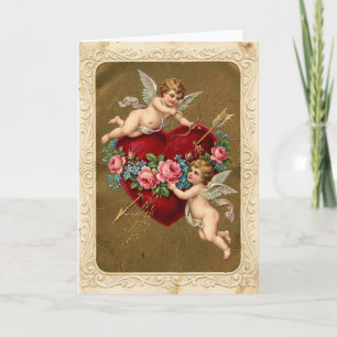 Antikes Valentinsherz-Karten-Cupid-Motiv Karte