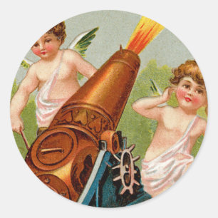 Antikes Valentinsherz mit Herzkanone Runder Aufkleber