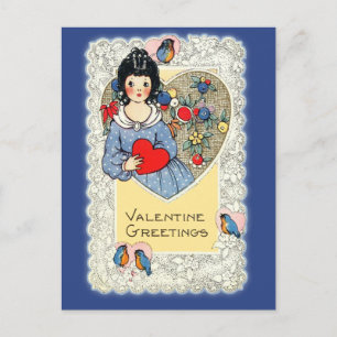 Antikes Valentinskarte mit Blaumeisen Feiertagspostkarte