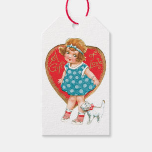 Antikes Valentinsmädchen mit Kätzchen Geschenkanhänger