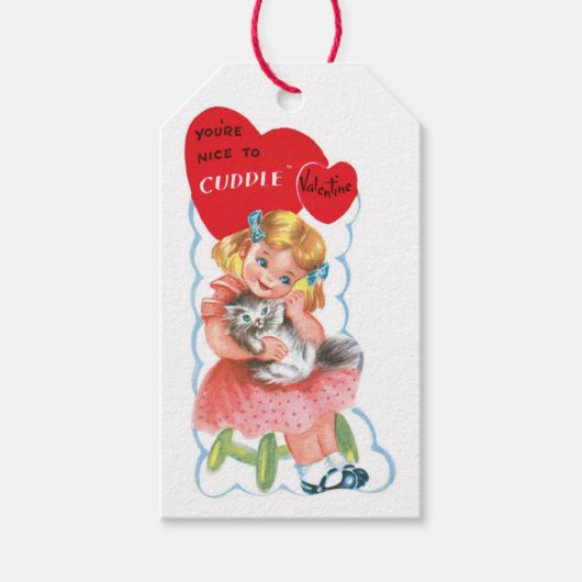 Antikes Valentinsmädchen mit Kätzchen Geschenkanhänger (Vorderseite)