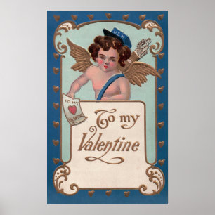 Antikes Valentinstag-Motiv, Cherubim mit Liebesbri Poster