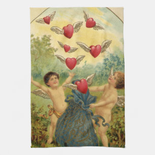Antikes Valentinstag-Motiv mit viktorianischen Che Geschirrtuch
