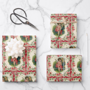 Antikes Valentinstag-Victorianischer Cherub auf Te Geschenkpapier Set