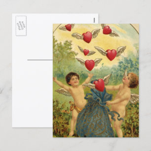 Antikes Valentinstag, viktorianische Cherubs Herze Feiertagspostkarte