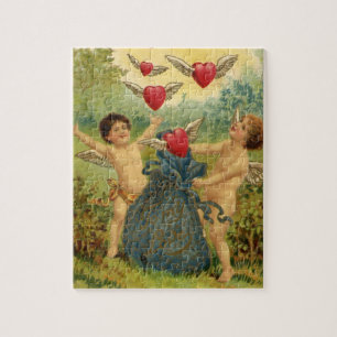 Antikes Valentinstag, viktorianische Cherubs Herze Puzzle