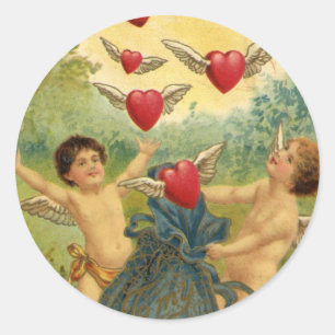 Antikes Valentinstag, viktorianische Cherubs Herze Runder Aufkleber