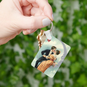Antikes Valentinstag-Viktorianischer Kuss auf dem Schlüsselanhänger