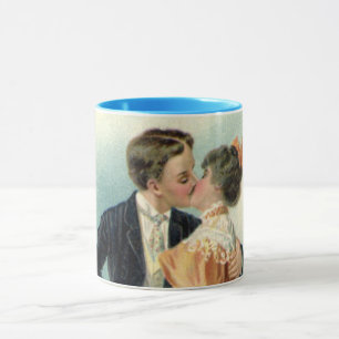 Antikes Valentinstag-Viktorianischer Kuss auf dem  Tasse