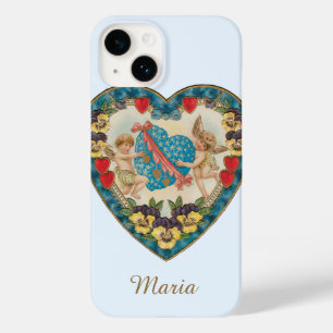 Antikes Valentinstag, Vintage Engel in einem Herze Case-Mate iPhone Hülle