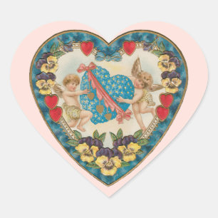 Antikes Valentinstag, Vintage-Engel in einem Herze Herz-Aufkleber