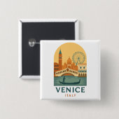 Antikes Venedig Italien Knopf – Retro Gondel Reise Button (Vorne & Hinten)