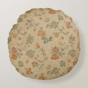 Antikes verbranntes Orange und Salbei Grün floral Rundes Kissen