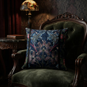 Antikes viktorianisches blaues Samt-Blumenmuster Kissen