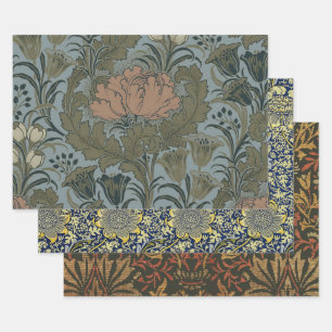 Antikes viktorianisches Blumenmuster Salbei Terrak Geschenkpapier Set