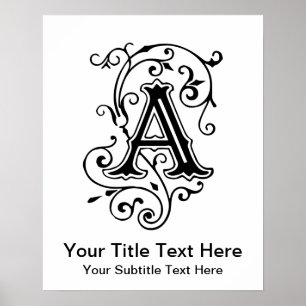 Antikes viktorianisches Buchstabe A Monogramm Poster