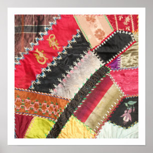Antikes, viktorianisches Crazy-Quilt-Quadrat Poster