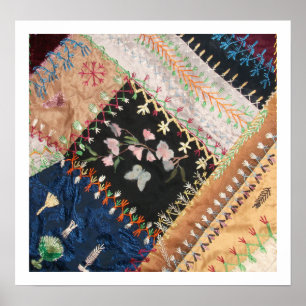 Antikes viktorianisches Crazy-Quilt-Quadrat Poster