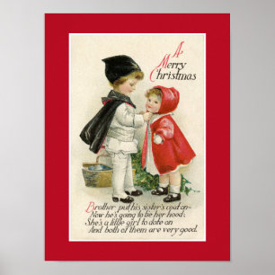 ANTIKES VIKTORIANISCHES "FROHE WEIHNACHTEN"-POSTER POSTER