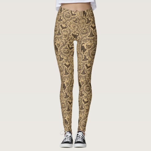 Antikes viktorianisches Halloween-Muster mit Geist Leggings (Vorderseite)