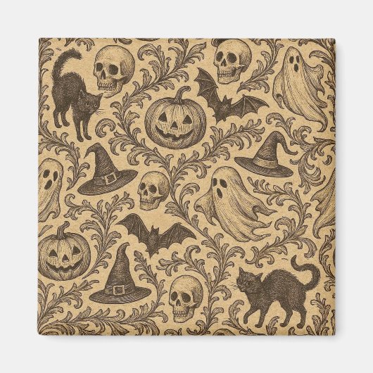 Antikes viktorianisches Halloween-Muster mit Geist Magnet (Vorne)