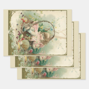 Antikes viktorianisches Kind, Mädchen mit Frühling Geschenkpapier Set