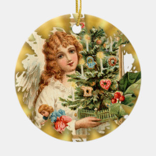 Antikes viktorianisches Mädchen Keramik-Weihnachts Keramik Ornament