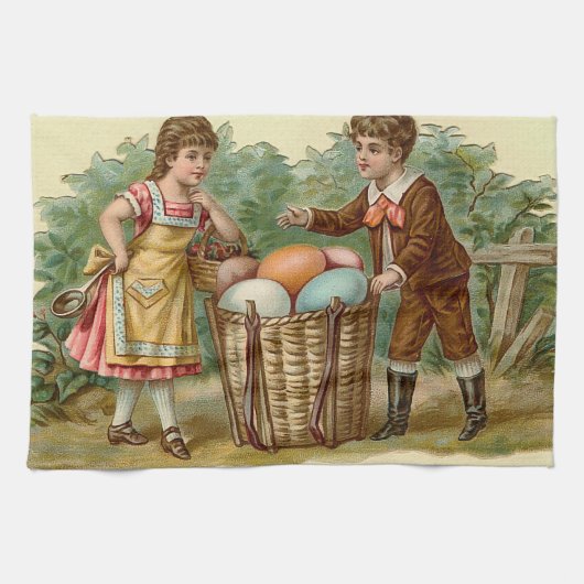 Antikes viktorianisches Ostern Geschirrtuch (Horizontal)