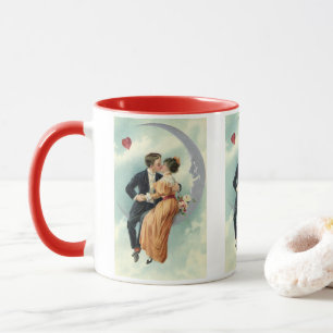 Antikes viktorianisches Paar küsst sich auf einer  Tasse