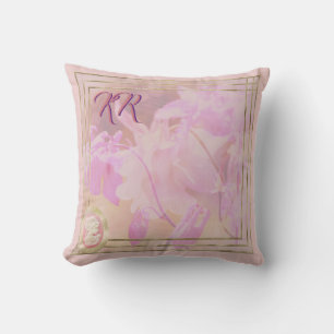 Antikes viktorianisches rosa Cameo-Blumenmonogramm Kissen