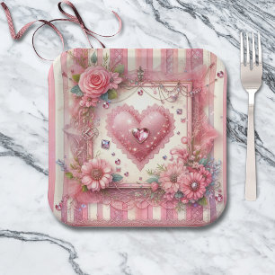 Antikes viktorianisches Valentins-Florales Herz Pappteller