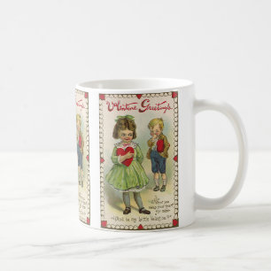 Antikes viktorianisches Valentinstag-Motiv, schüch Kaffeetasse