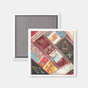 Antikes, viktorianisches verrücktes Quilt-Quadrat Magnet