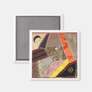 Antikes, viktorianisches verrücktes Quilt-Quadrat Magnet