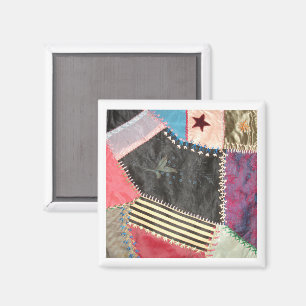 Antikes, viktorianisches verrücktes Quilt-Quadrat Magnet