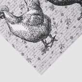 Antikes Vintag Grau Rooster Hen Französisches Scri Seidenpapier (Ausschnitt)