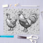 Antikes Vintag Grau Rooster Hen Französisches Scri Seidenpapier (Handwerk)