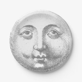 Antikes Vintag-graues Moon-Gesicht Pappteller