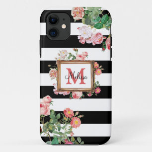 Antikes Vintage-Blumen- und Streifenmonogramm Case-Mate iPhone Hülle