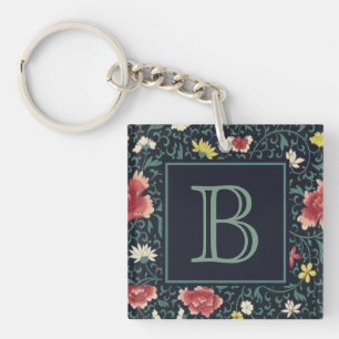 Antikes vintage hübsches florales Monogramm Schlüsselanhänger