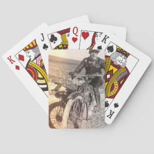 Antikes Vintage-Motorrad Motorradfahrer Spielkarten