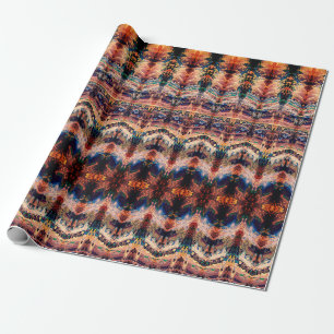 Antikes Vintage Orange Beige Muster Decoupage Geschenkpapier