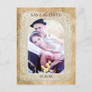 Antikes Vintage-Spitzenrahmen Save-the-Date-Postka Ankündigungspostkarte