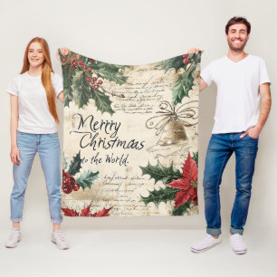 Antikes Vintage-Weihnachts-Stechpalmen-Muster Fleecedecke