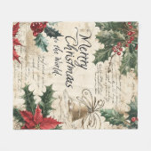 Antikes Vintage-Weihnachts-Stechpalmen-Muster Fleecedecke (Vorderseite (Horizontal))