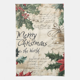 Antikes Vintage-Weihnachts-Stechpalmen-Muster Geschirrtuch