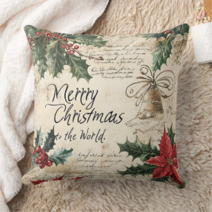 Antikes Vintage-Weihnachts-Stechpalmen-Muster Kissen