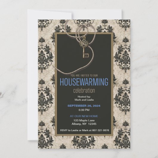 Antikes Vintages Damasken Party Einladung (Vorderseite)